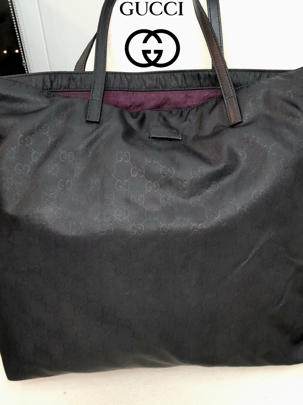 Gucci Black GG Tote with Plum Trim